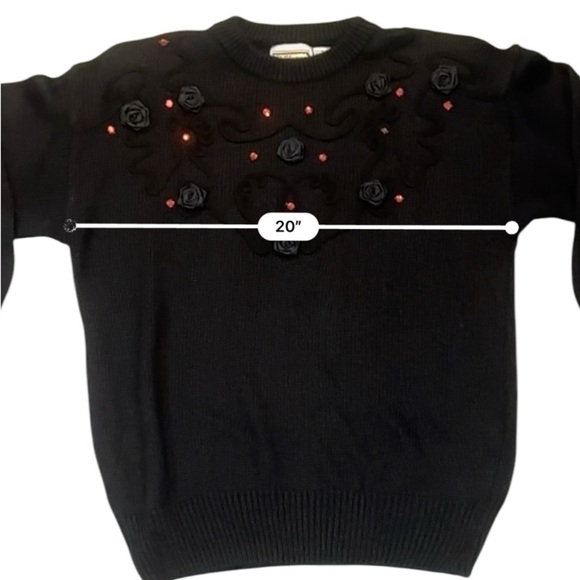 Glitz Women’s M Black Vintage Embellished Sweater with Roses and Red Sequins - Picture 7 of 10